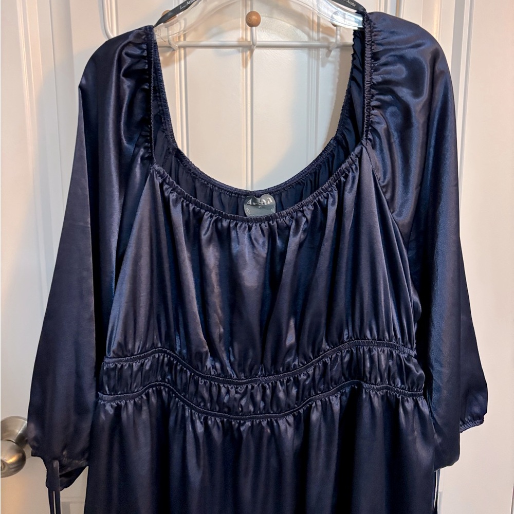 Navy Blue Satin Short Dress